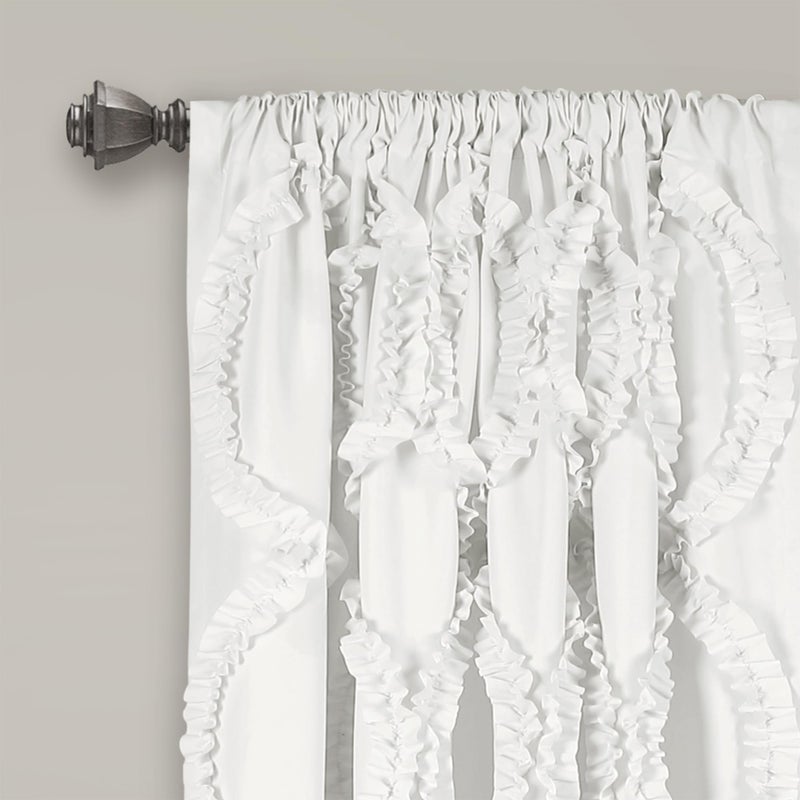 Lush Decor Avon Light Filtering Window Curtain Panel, Single, 54" W x 63" L, White - Ruffle Curtains for Living Room - Drapes - Vintage Coquette Décor - Image 2